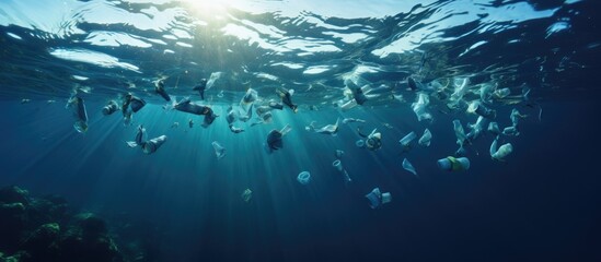 Plastic bags adrift in ocean