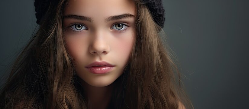 Young girl in black hat