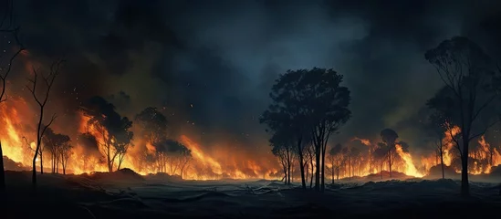 Foto op Canvas A forest ablaze under a dark sky © Ilgun