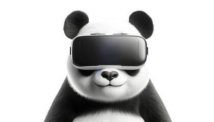 Panda in VR headset, digital concept, suitable for tech and entertainment sectors, reflects trends in virtual reality and gaming, engaging for events like tech expos