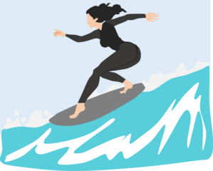 サーフィンをする女性のイラスト