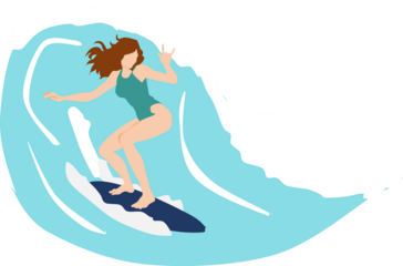 サーフィンをする女性のイラスト