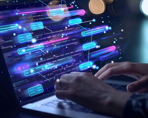 Closeup of a digital chat interface on a laptop person responding to messages highlighting realtime interaction