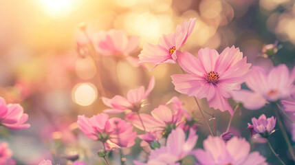 Closeup of beautiful nature pink flower with copy space