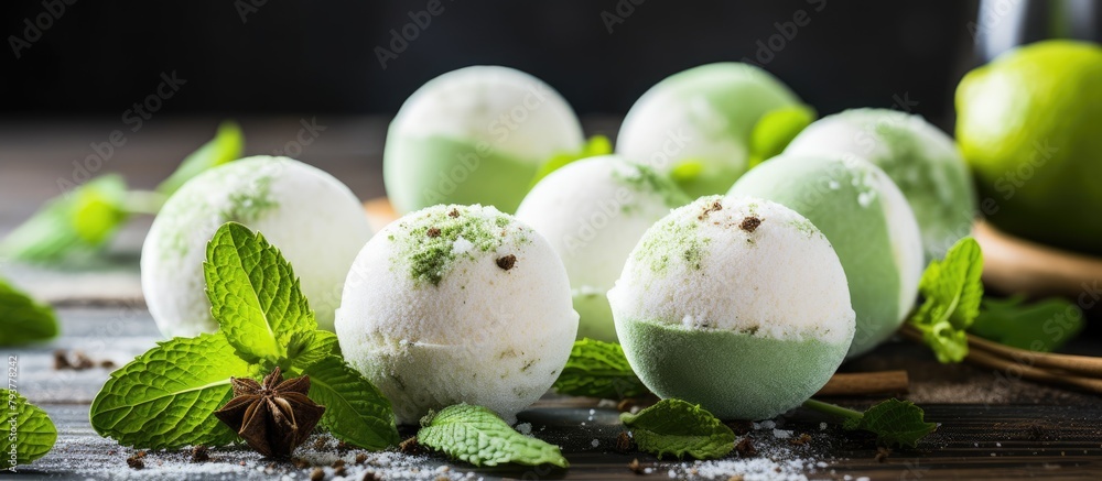 Sticker Green and white ice cream close-up