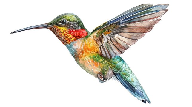 recommend clip art: Little exotic bird design in watercolor style flying isolated