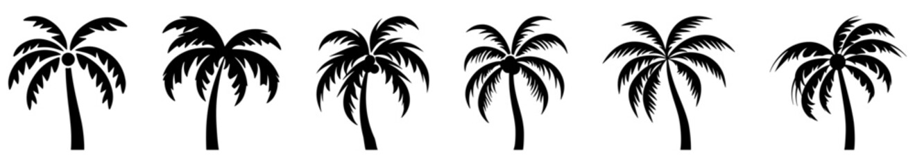Fototapeta na wymiar Palm trees set isolated on white background. Palm silhouettes. Vector illustration