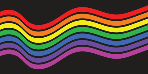 abstract wavy rainbow stripes over black background 
