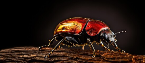 Beetle on Branch with Dark Background