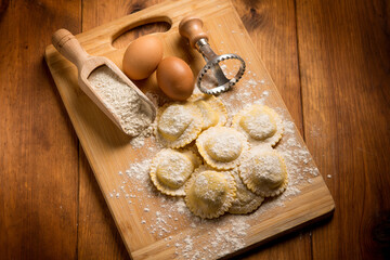 Homemade italian ravioli with flour and eggs - 793779480