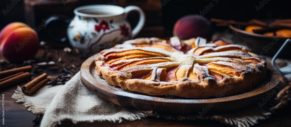 Poster a slice missing from a pie on a plate