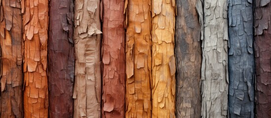 Weathered wooden fence with various paint hues - obrazy, fototapety, plakaty
