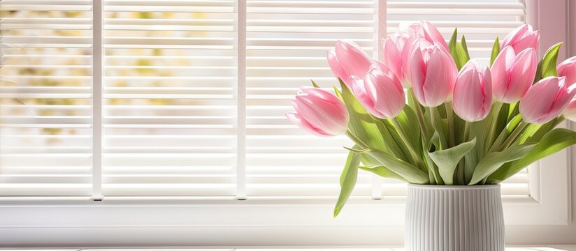 Pink flowers vase window sill