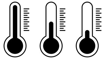 Temperature symbol set. Three thermometer showing different temperature. Weather icons isolated on white background
