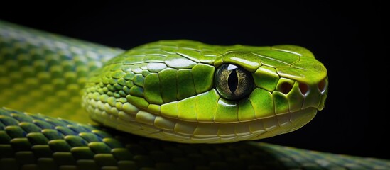Green reptile on dark backdrop