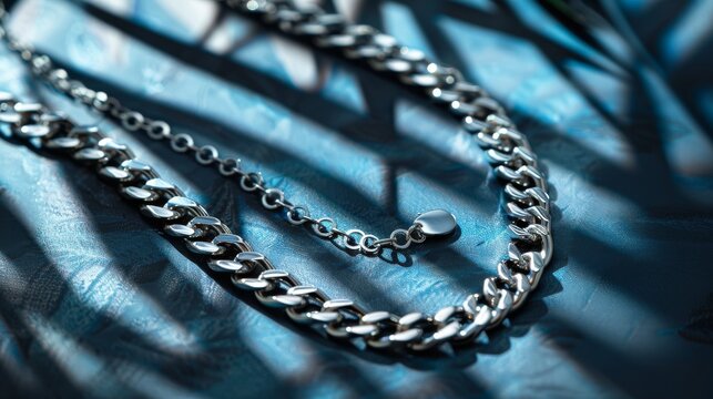Elegant 925 sterling silver cuban chain link on a background surface showcasing a luxurious design and reflective quality. Product design inspiration for jewelry