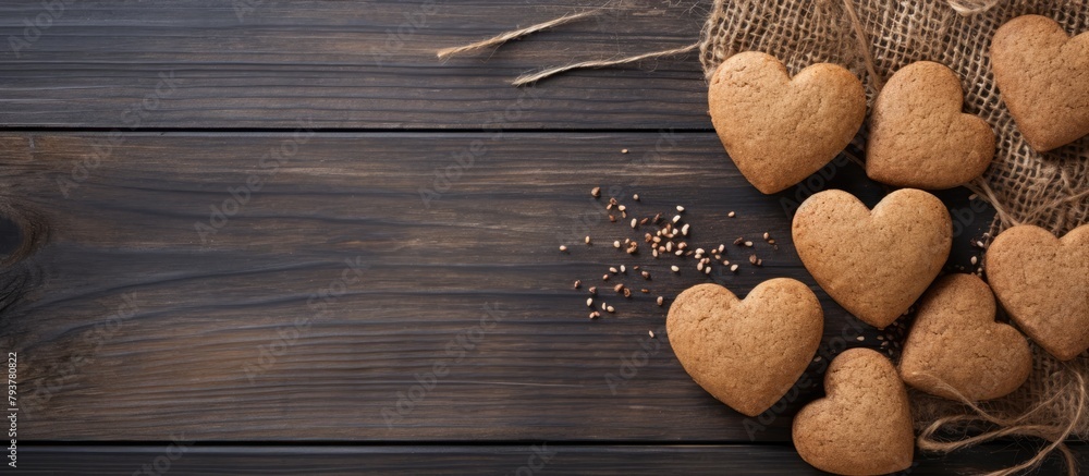 Poster heart cookies displayed with burlap and string