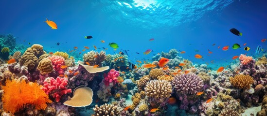 Naklejka na ściany i meble Colorful marine life on vibrant coral reef