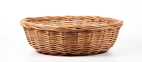 A wicker basket close-up on a white backdrop
