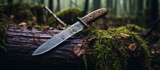 A knife on wood in forest