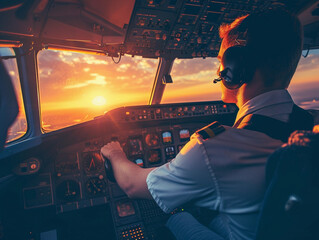 Pilot Operating Controls in Cockpit