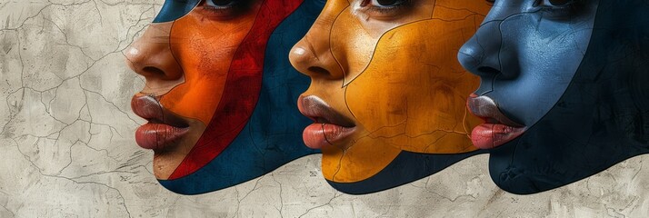 Conceptual image of two women faces combined with each other.