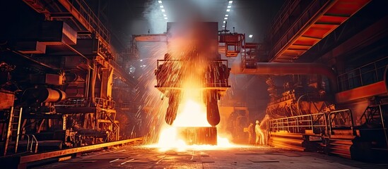 Steel production facility pouring molten metal