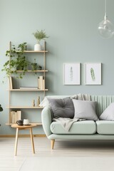 b'A Stylish Living Room With A Green Wall'