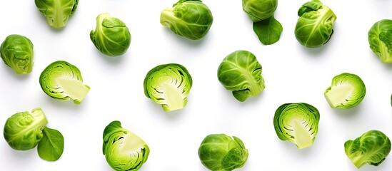 Close-up of Brussels sprouts on white surface - obrazy, fototapety, plakaty