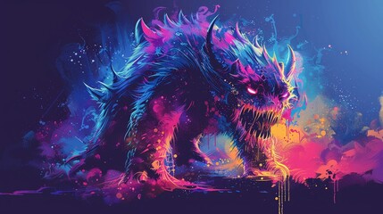 Horrorthemed tshirt design portraying an otherworldly monster in full body