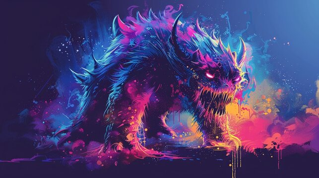 Horrorthemed tshirt design portraying an otherworldly monster in full body