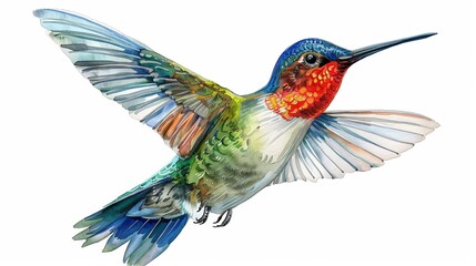 Hummingbird design illustration in multicolor watercolor style isolated