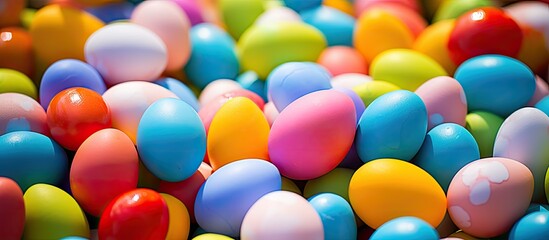 Colorful Plastic Easter Egg Heap - obrazy, fototapety, plakaty