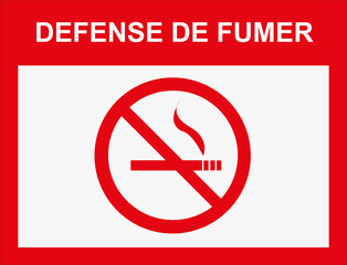 Panneau rectangulaire avec bordure rouge, arrière-plan blanc et texte français: interdiction de fumer	 - 793784269