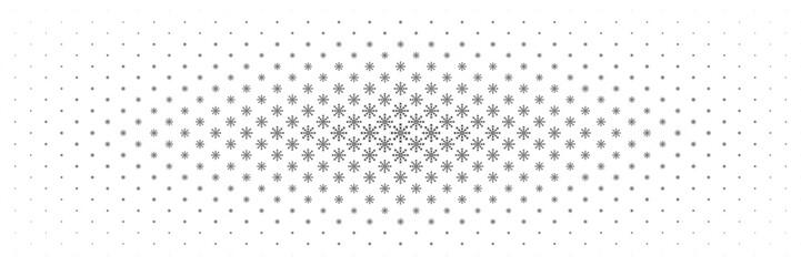 horizontal halftone of black snowflake spread from center design for pattern and background.