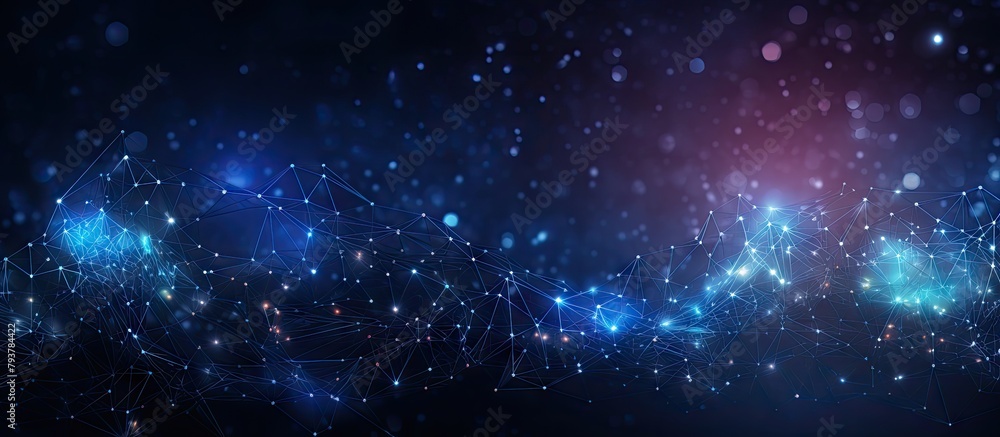 Poster blue backdrop filled with numerous dots and lines