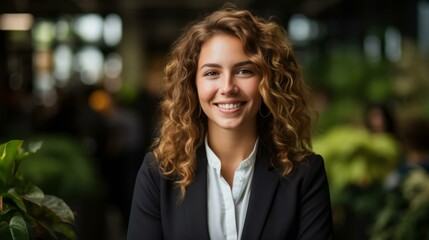 b'Portrait of a young businesswoman smiling in an office' - obrazy, fototapety, plakaty