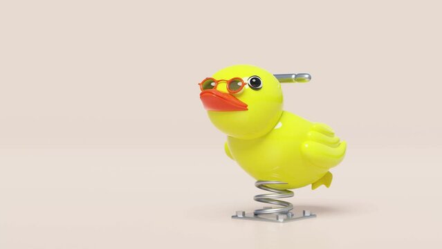Playground duck spring rider isolated on pink background. 3d render illustration, alpha channel