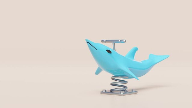 Playground dolphin spring rider isolated on pink background. 3d render illustration, alpha channel