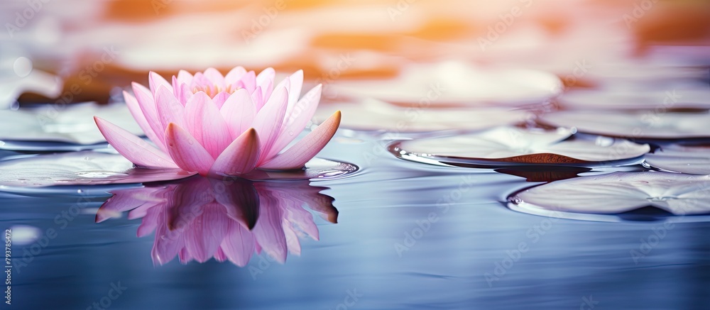 Sticker Pink flower floats on water