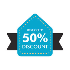 50% discount best offer blue badge promo sign special offer special top pointed badge
