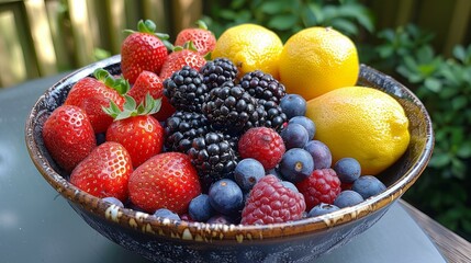 b'A bowl of fresh summer berries and citrus'