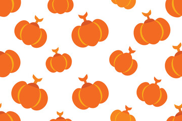 All over Halloween seamless vector repeat pattern with tossed orange and green pumpkin silhouettes on white background. Simple and sophisticated 4 way harvest Thanksgiving backdrop vector design