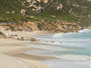 Group of hikers on the Little Oberon Bay Beach - Wilsons Promontory, Victoria, Australia