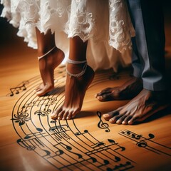 Barefoot Dancers on Musical Notes Floor Pattern