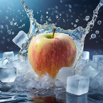 A high-resolution photograph of an apple in sparkling water