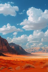 A Stunning Desert Landscape with Towering Sandstone Mountains and a Clear Blue Sky