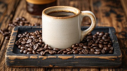 b'Coffee Cup with Roasted Coffee Beans'