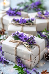 Obraz na płótnie Canvas Rustic Christmas gift with dried lavender flowers