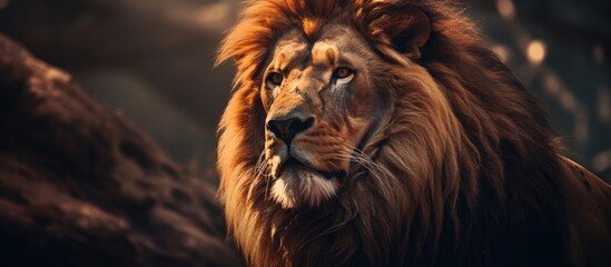 A majestic lion showcasing its impressive mane - obrazy, fototapety, plakaty